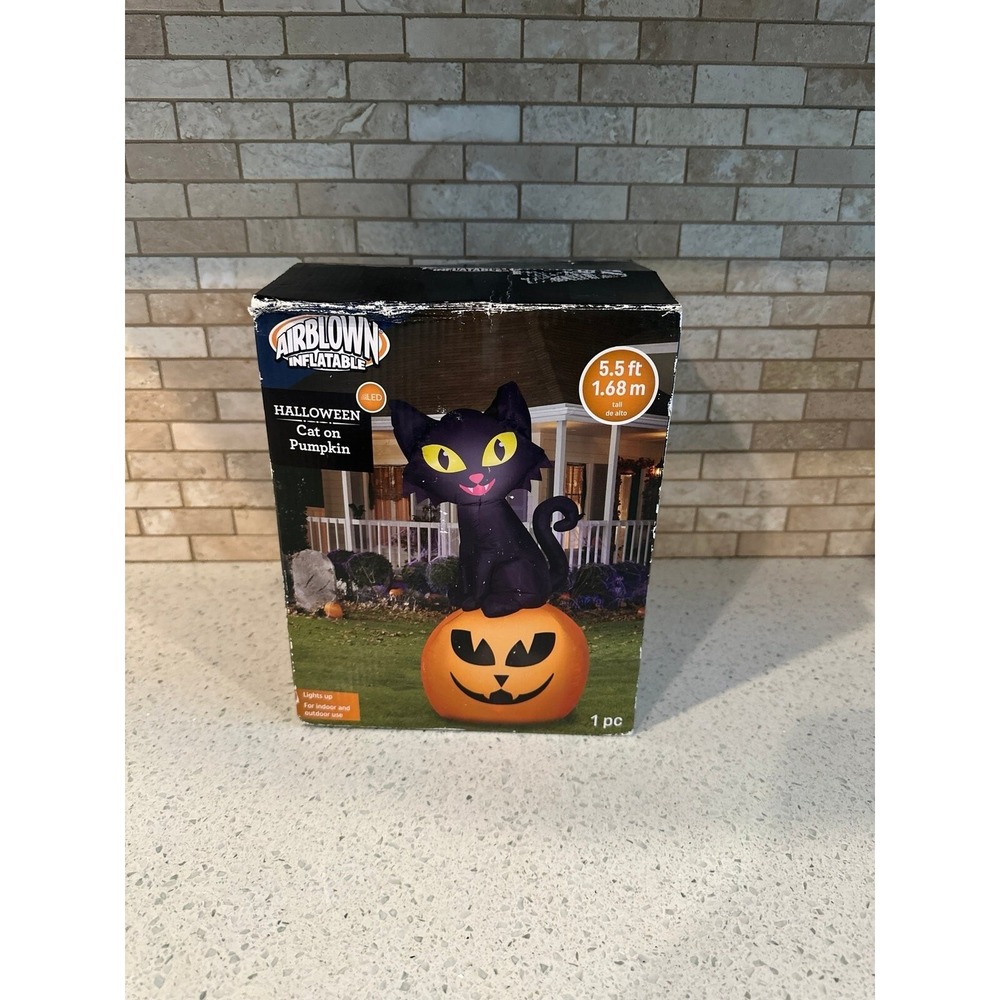 Gemmy Inflatable 5.5 Cat On Pumpkin Halloween Yard Decoration light up #114
